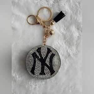 NY Yankees Silver and Black Rhinestone Keychain Bag Charm
